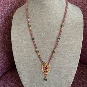 1928 Vintage Gold and Lavender Pendant Necklace